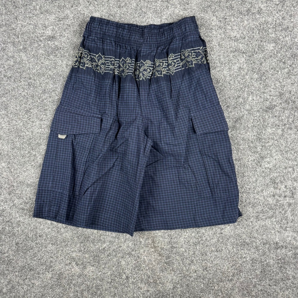 Sideout Shorts Mens Size S Navy Blue Grid Floral Cargo Elastic Waist Casual Surf